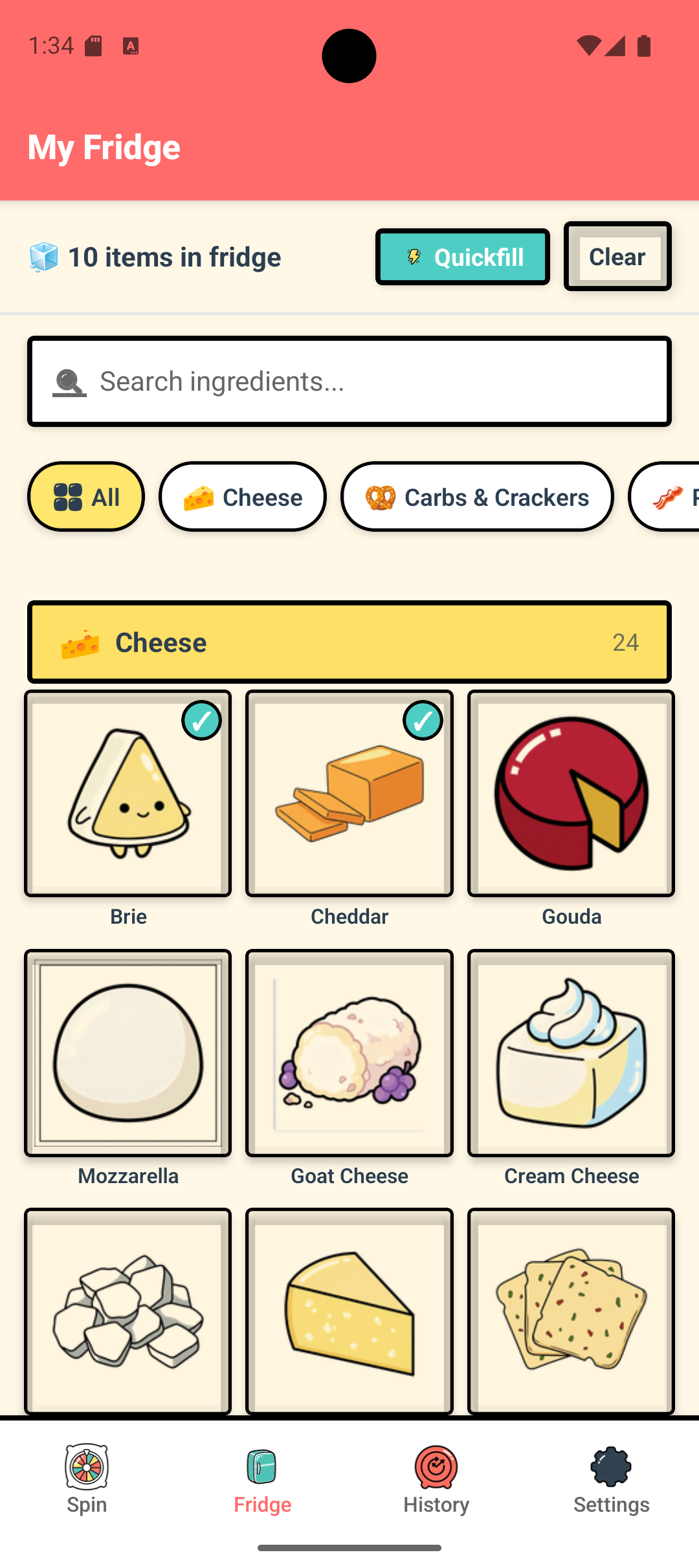 Girl Dinner App - Fridge